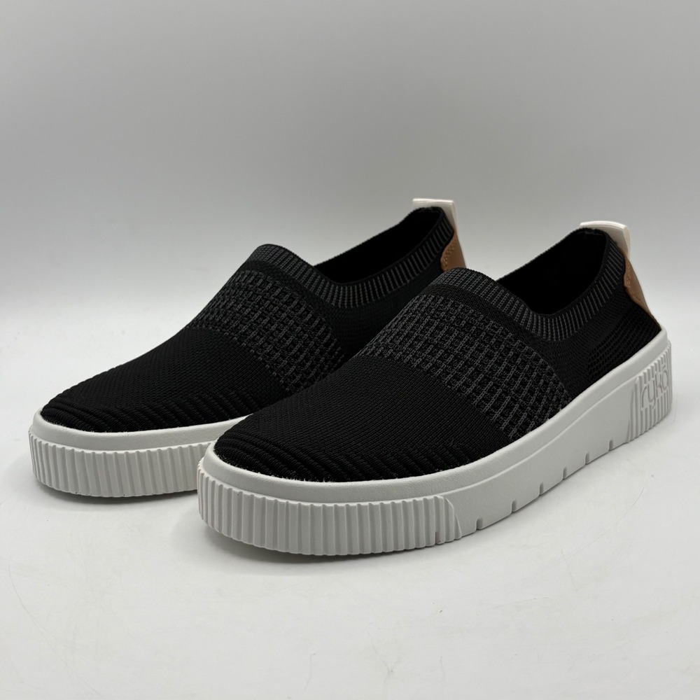 Ryka Vista Slip On Sneakers Black Knit Platform Walking Shoes Women's 7W Wide
